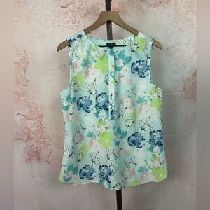 TALBOTS floral watercolor painterly top size 12 spring garden party sleeveless